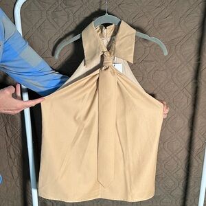 Sleeveless Tie-Neck Blouse in Camel